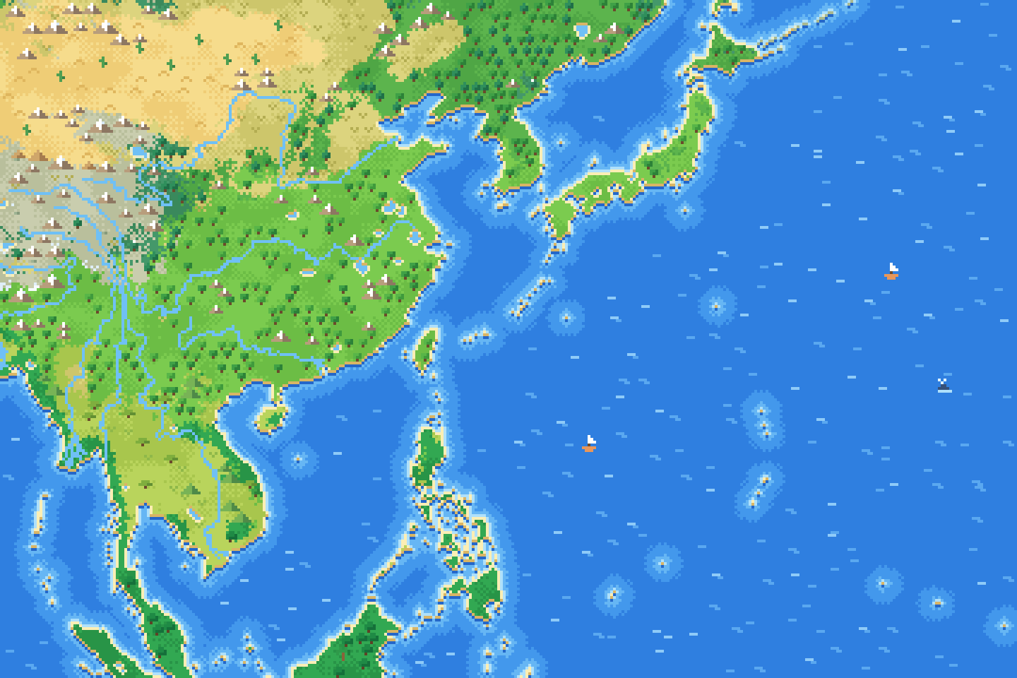Pixel-art map of Asia and the Pacific.