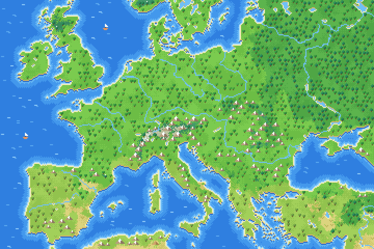 Pixel-art map of Europe.